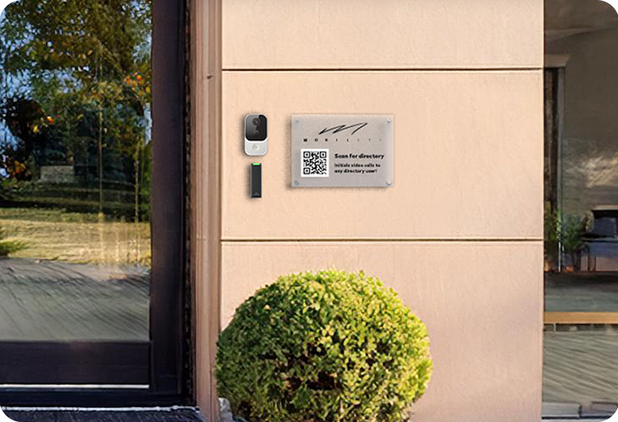 access control reader and video intercom on business entry door