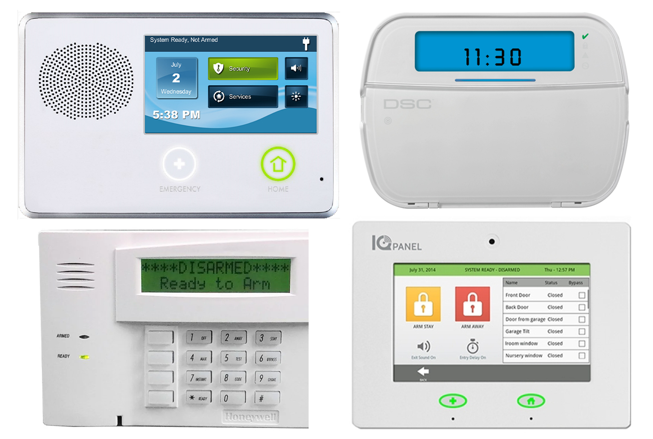 4 different models of home alarm systems