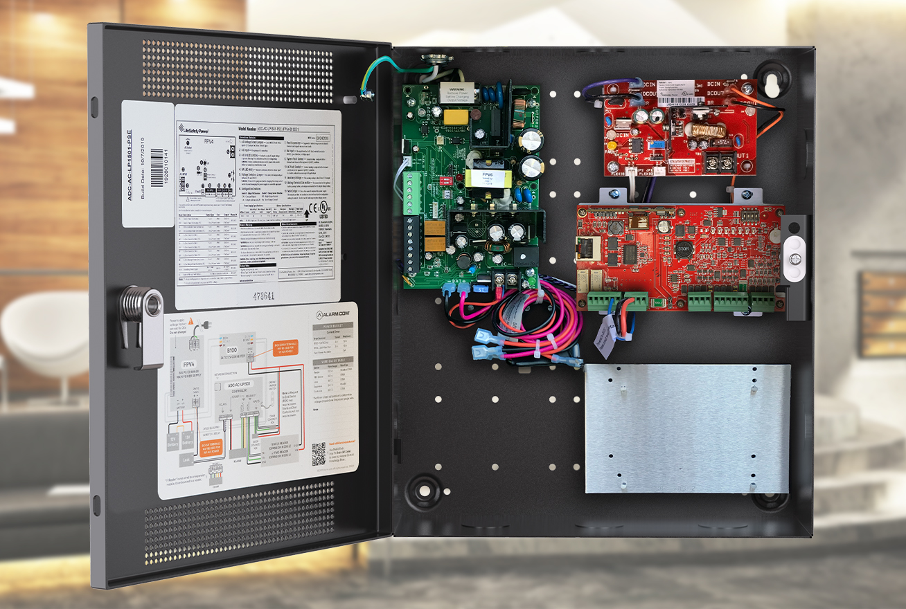 open access control panel showing circuit boards