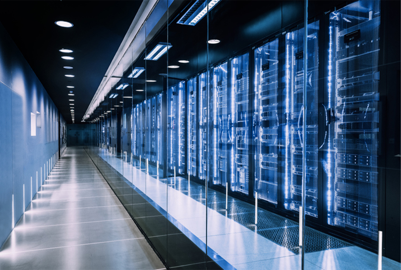 Interior image of data center representing cloud storage