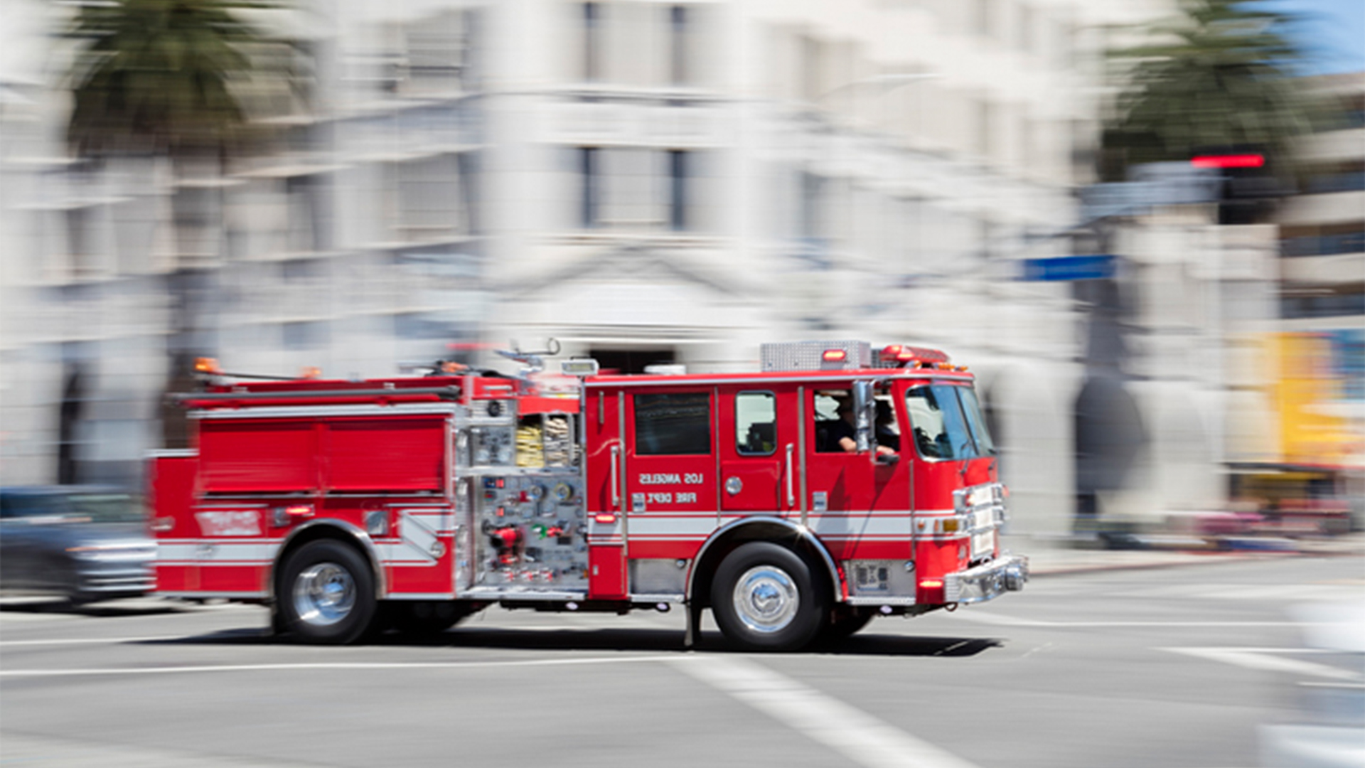 Fire truck speeding through downtown