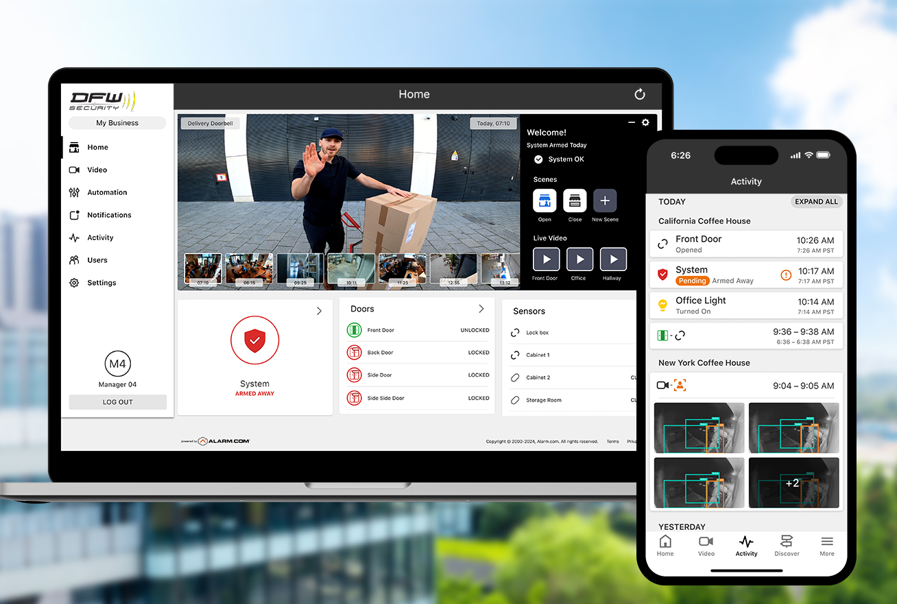 DFW Security app on computer and smartphone