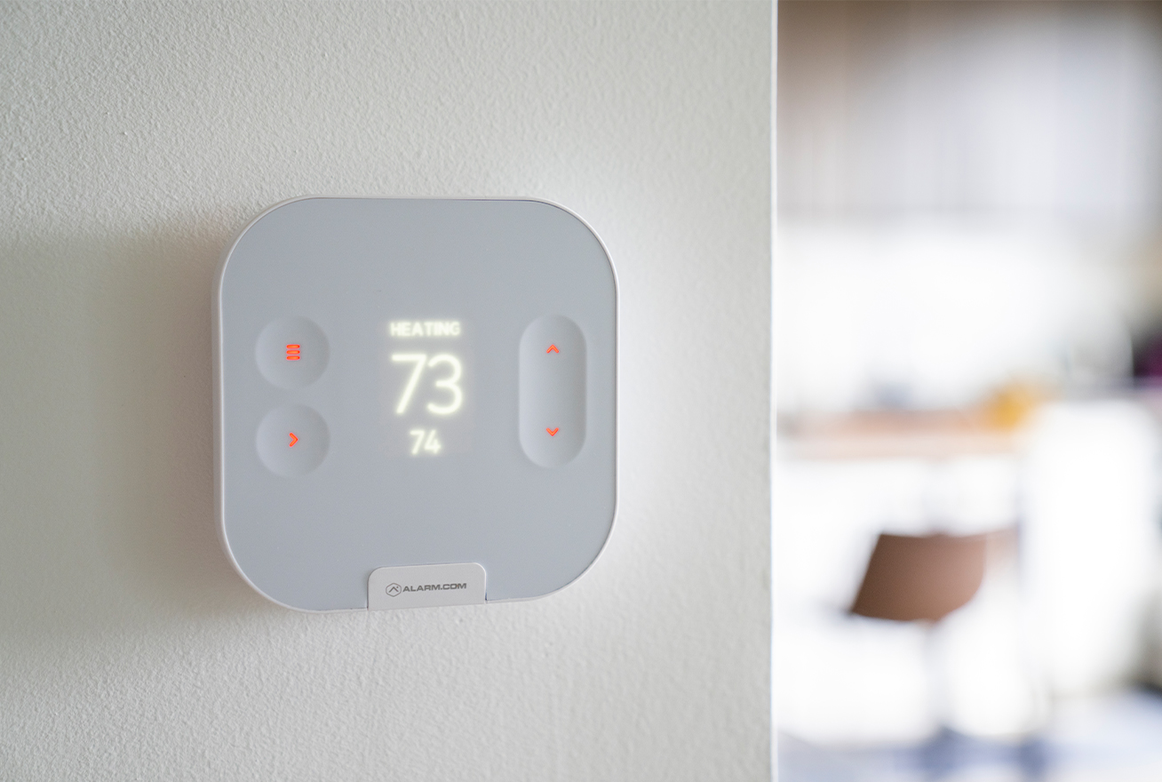 smart thermostat on wall in home