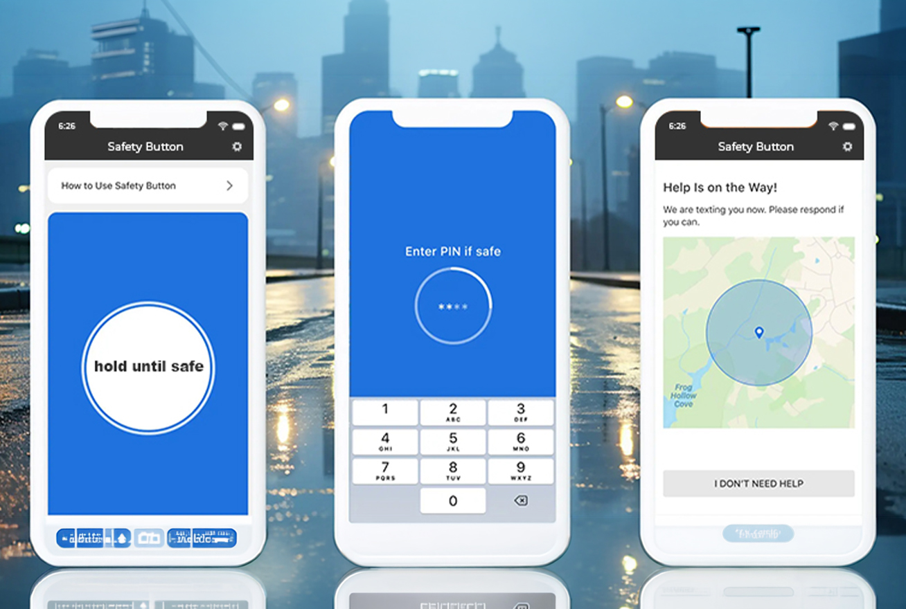 Three different views of safety button app
