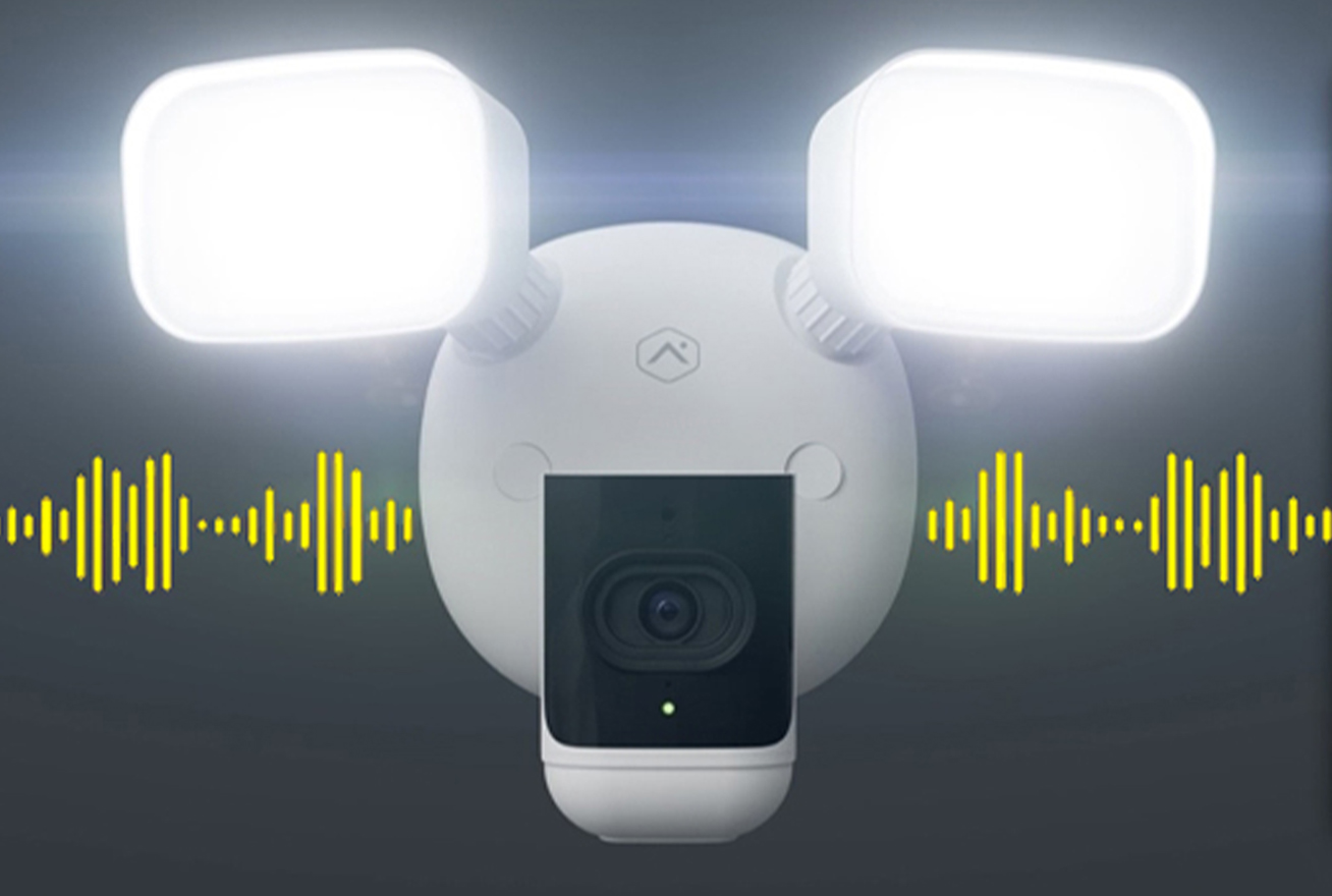 floodlight camera with lights on and sound illustration