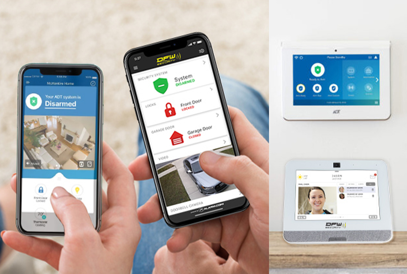 side by side view of ADT app and DFW app and panel