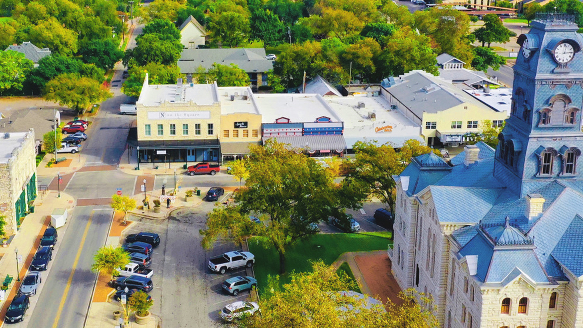Aerial view of historic Granbury square