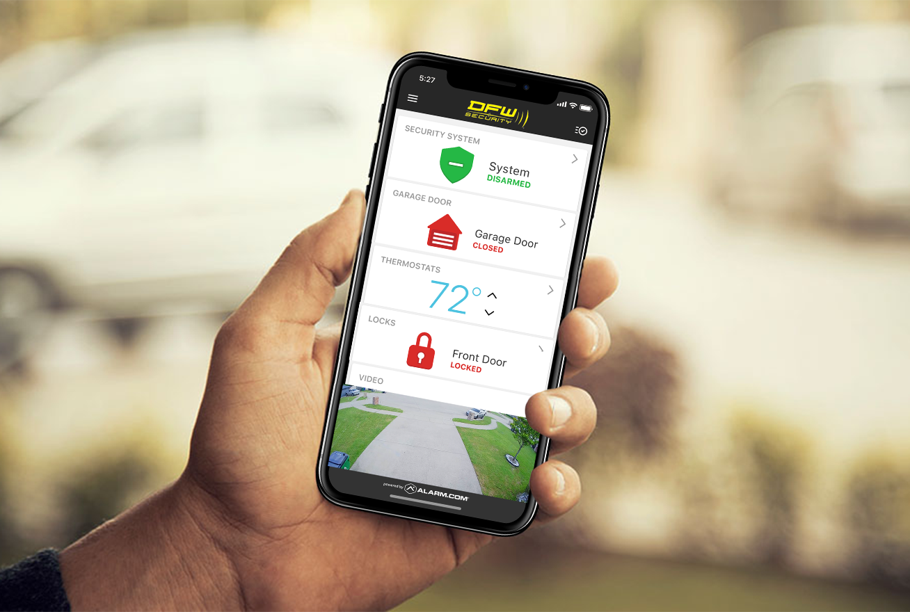 DFW Security mobile app with control for smart home devices and cameras