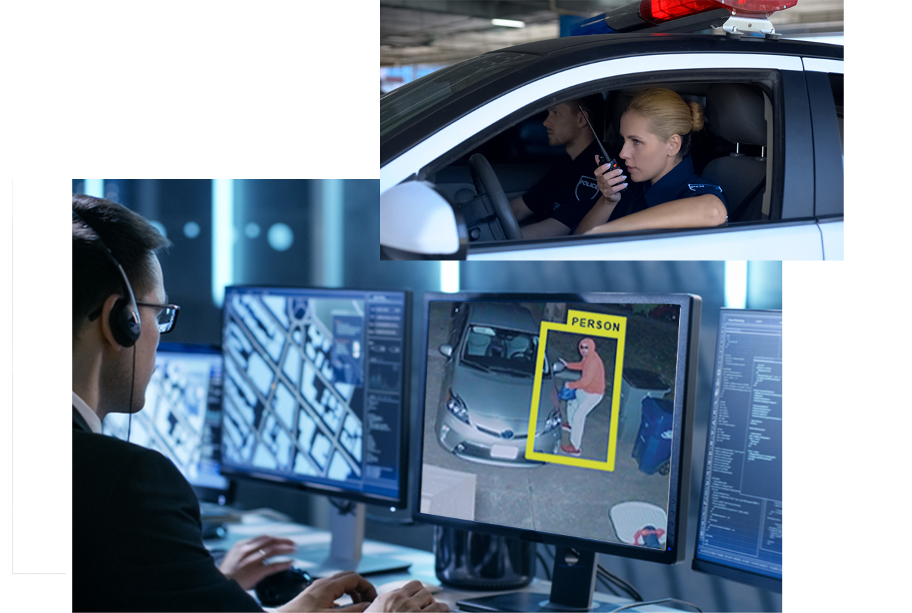 Monitoring agent dispatching police while viewing security camera