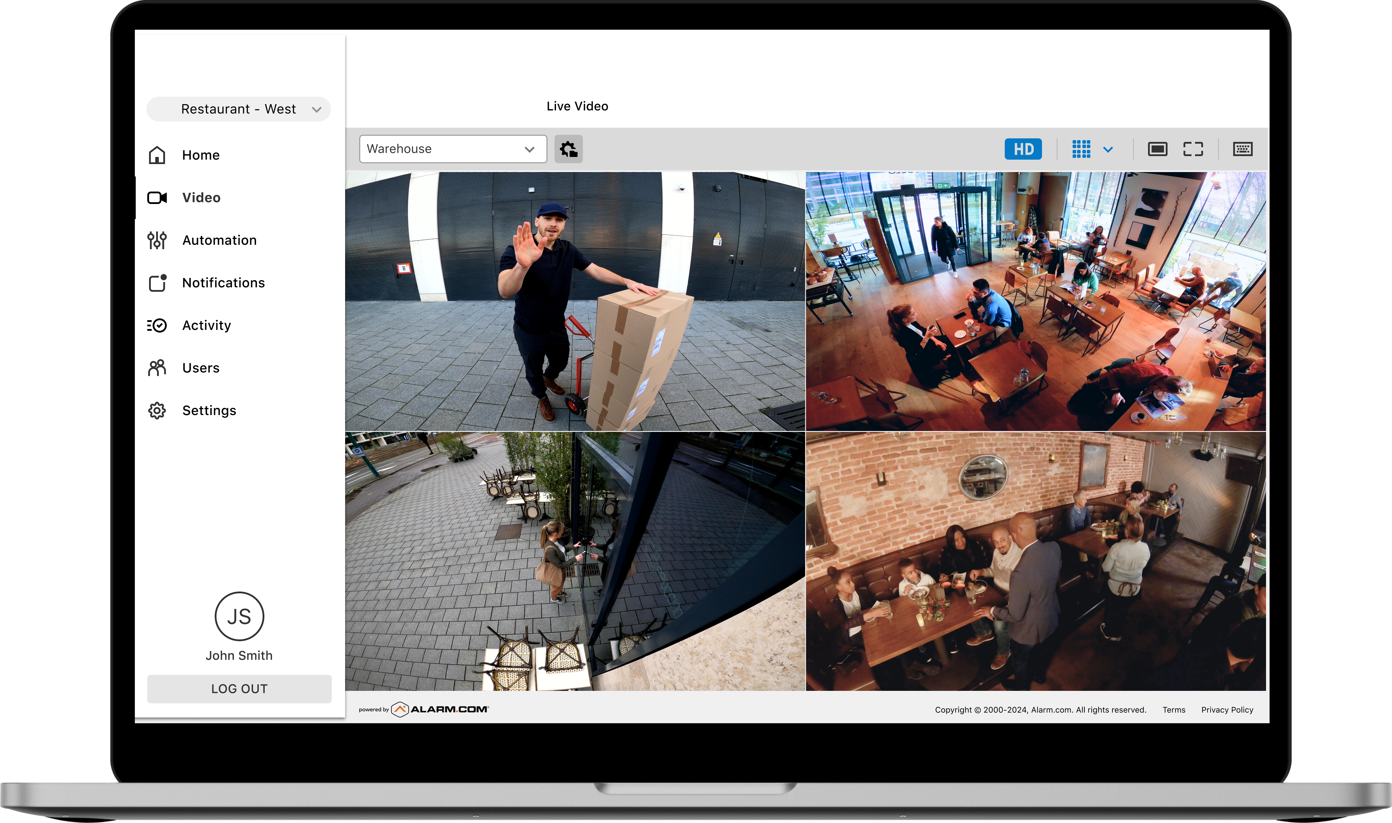 DFW Security's Video App Viewed on a Laptop