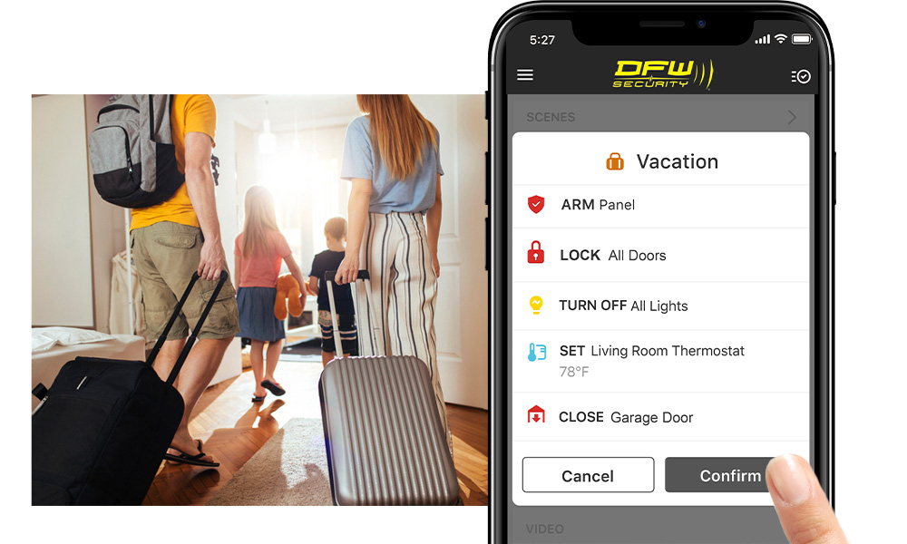 Family using one-touch feature to control their smart home system