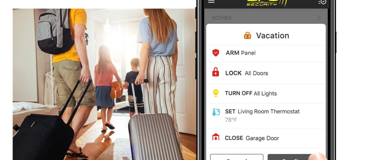 family leaving for vacation and arming their home alarm system