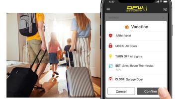 family leaving for vacation and arming their home alarm system